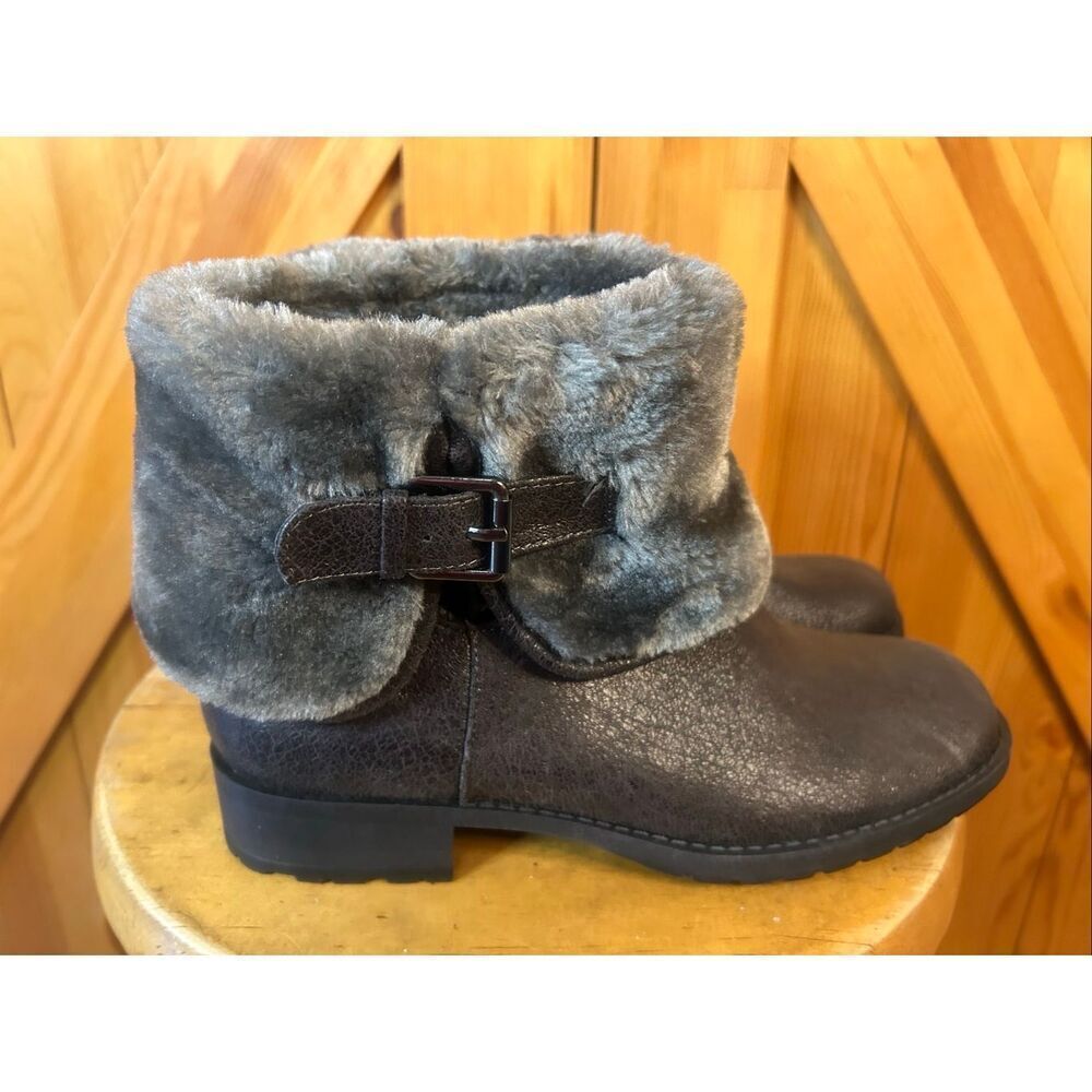 GH Bass & Co Women's 7M ALEXIS Gray Boots Shoes Faux Fur Slip On